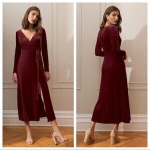 JENNI YOO Velvet Edi V-Neck Midi Dress Size 0 in Dark Berry